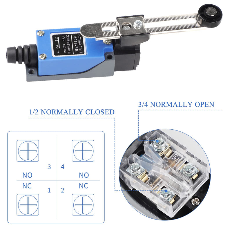 EXLECO 2 Lever Limit Switch Adjustable Limit Switch with 5CM Adjustable Roller Lever 1NO 1NC ME-8108 Limit Switch Self-Resetting Changeover Switch for CNC Router Plasma Electric Control Switch 2 Pieces