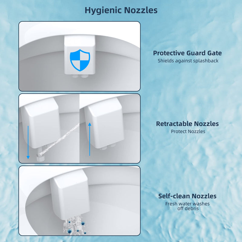 Hibbent Bidet Attachment for Toilet, Toilet Seat Bidet, Dual Self-Cleaning and Retractable Nozzle, Pressure Control, Non-Electric Attachment for Rear Washing and Sanitizing,Cold Water (Blue)