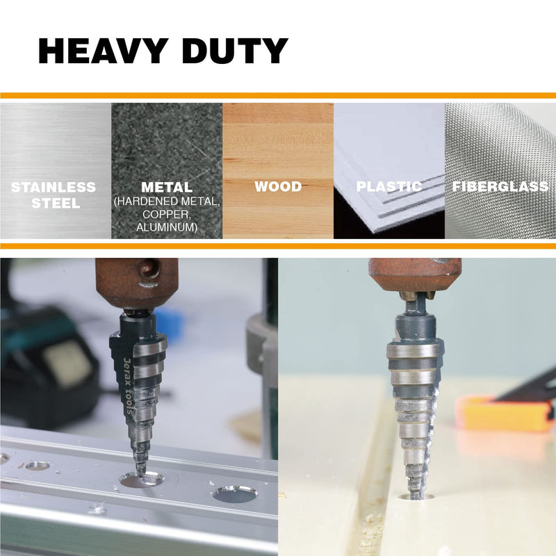 M2 HSS Quick Change 1/2", 3/4" & 7/8" Step Drill Bit Set Double Fluted Drill Bits for Hole Drilling in Stainless Steel, Copper, Aluminum, Wood, Plastic Set (1/2", 3/4" & 7/8")