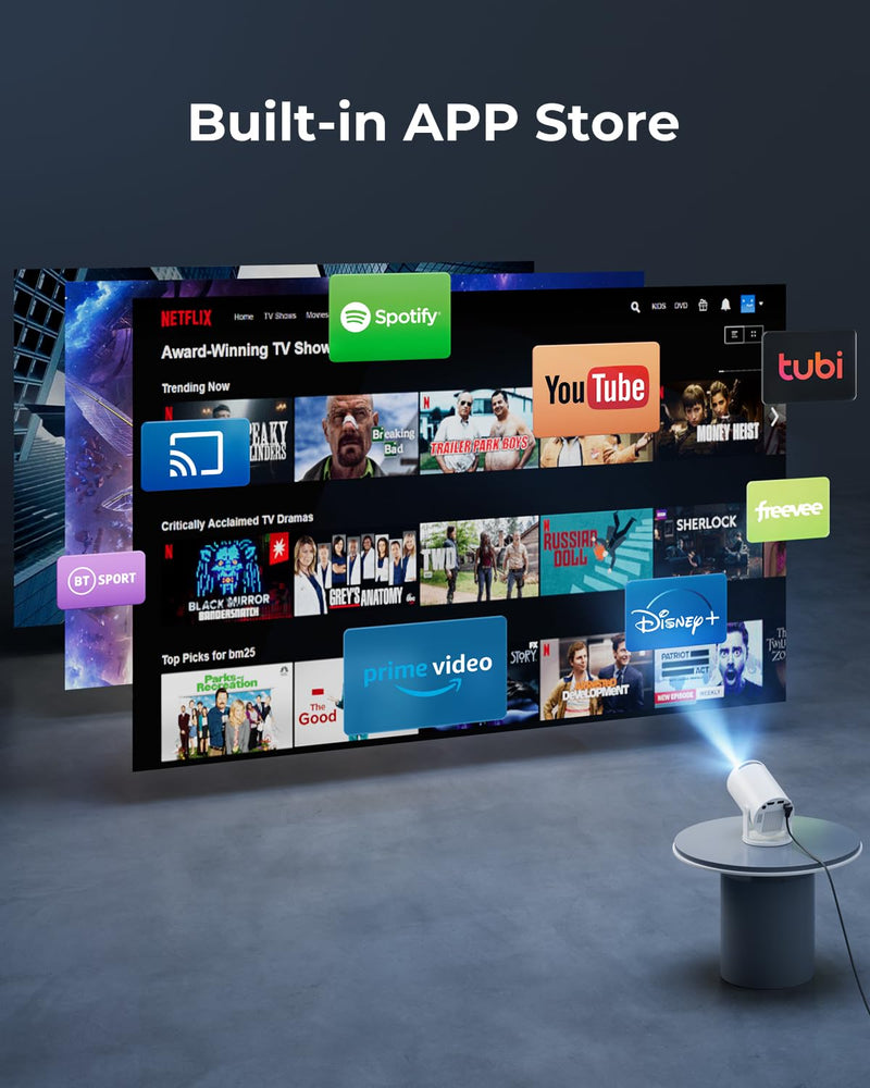 CLOKOWE Mini Projector with WiFi and Bluetooth - Built-in Apps, Smart Portable Projector with 180° Rotation, Auto Keystone, Support 1080P, Compatible with HDMI/USB/TV Stick/Smartphone/Laptop 2025 Upgraded projector with Apps