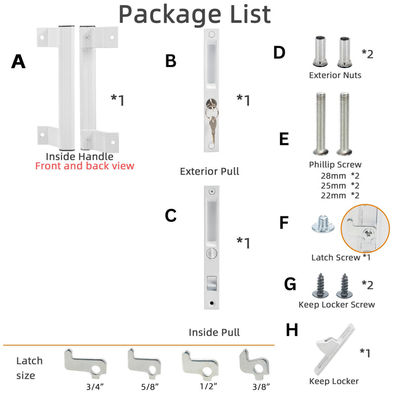 Sliding Glass Door Handle Set with Lock – Aluminum Handle, Fits 6-5/8 in. Hole Spacing (White) BUNDLE WHITE