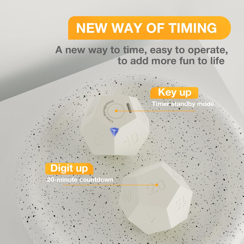 12-Sided Cube Flip Timer Kitchen: Cooking Kid Study Classroom Yoga Workout Game Gym Countdown Timers 1/3/5/10/15/20/25/30/45/60/90min (White) White