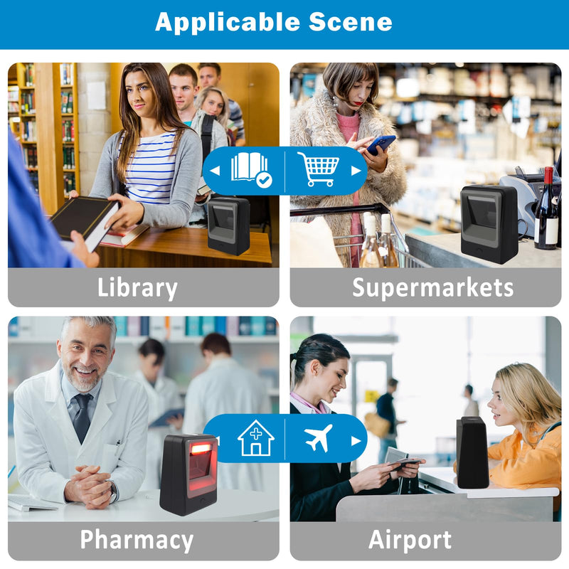 Symcode Desktop QR Omnidirectional Barcode Scanner, Hands-Free Automatic 2D 1D Bar Code Reader Scanner, for Supermarket Library Retail Store