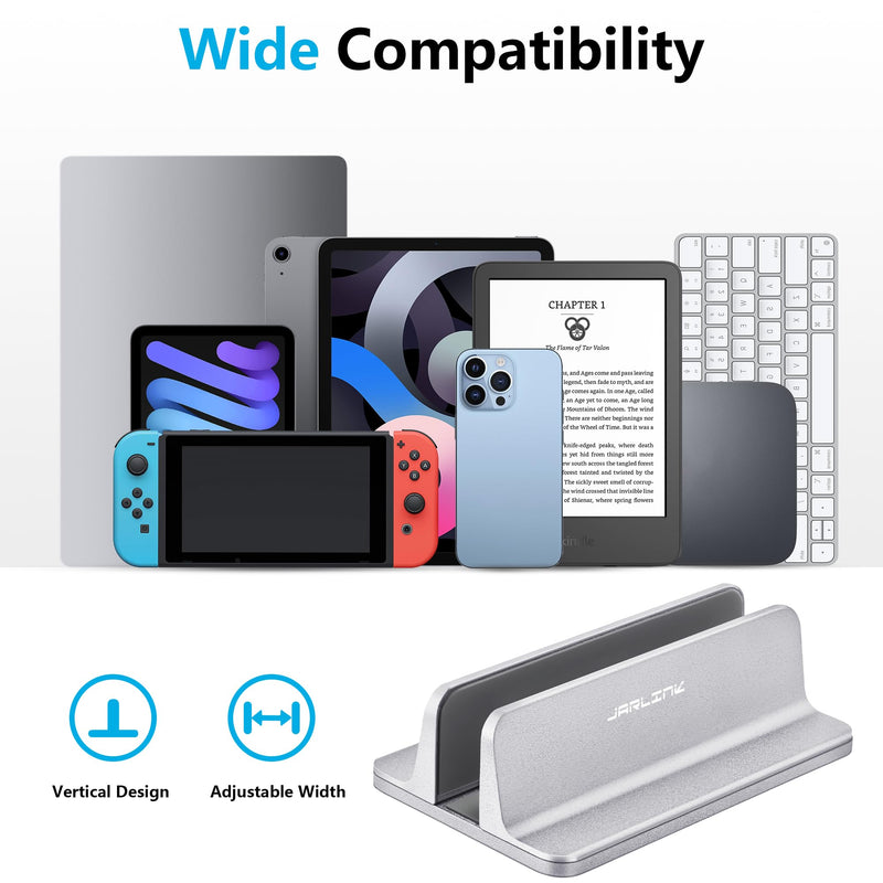 JARLINK Vertical Laptop Stand, Aluminum Laptop Holder Desktop Stand with Adjustable Dock Size (up to 17.3 inches) Compatible with All MacBook/Surface/Dell/Gaming Laptops (Silver) Silver 1-slot