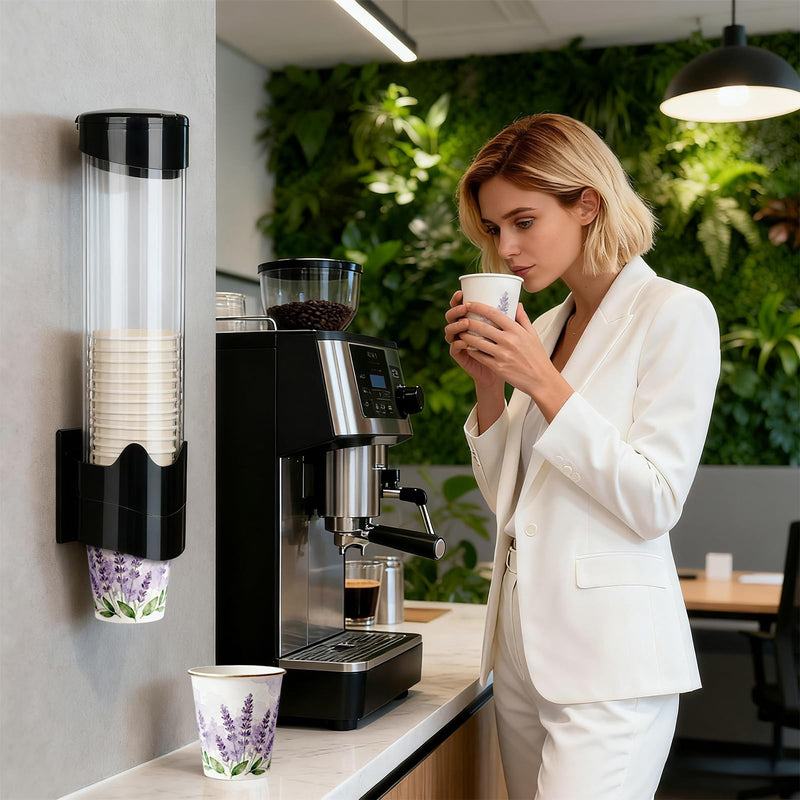 MYITYARD Large Cup Dispenser, Wall Mount Water Cooler Cup Dispenser Fits 9oz - 12oz Disposable Paper and Plastic Cups, Pull Type Cup Holder for Home Office Hospital Gym, Magnetic Mounting, Black Black - Large