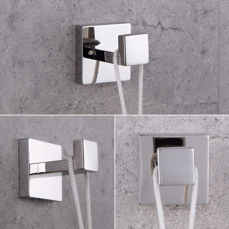 GERZWY Contemporary Stainless Steel Wall Mounted 3-Piece Bathroom Hardware Set - Towel Ring Toilet Paper Holder Towel Hooks, Polished Finish FG16567-3JG