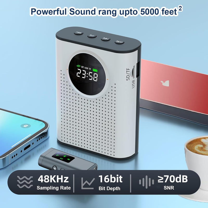 Newest Voice Amplifier Wireless Microphone, Classroom Microphone for Teachers, PA System with Wireless Microphone and Speakers for Yoga, Meetings, Speeches, and Tours, White