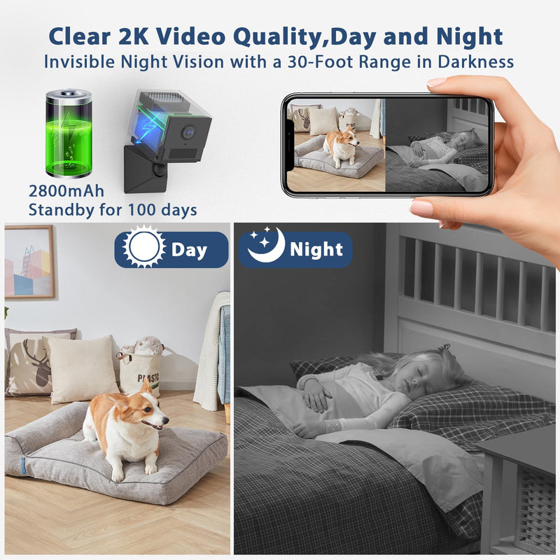 Mini Hidden Camera - Spy Camera WiFi 2K HD DV Night Vision Offline Video Recorder Wireless PIR Motion Detection 100 Days Standby Real-Time View Security Cam