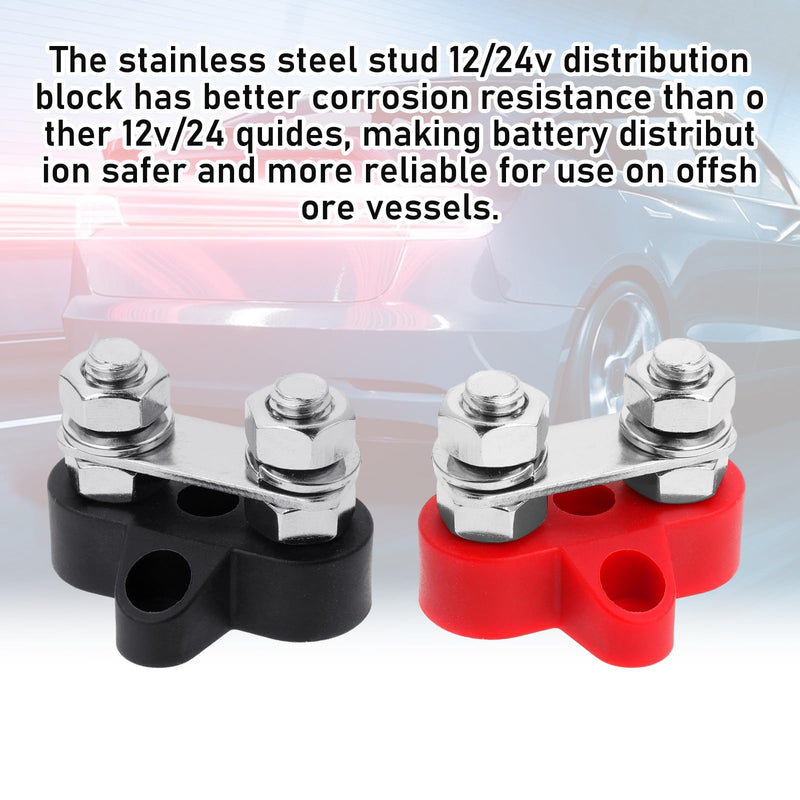 2 PCS Power Distribution Block Bus Bar 12v 200a Battery Wire Terminal Block M8 Battery Distribution Block Post Positive&Negative Busbar for Auto Car Marine Boat, Red & Black Set(Dual 5/16" Stud) Dual 5/16" Stud