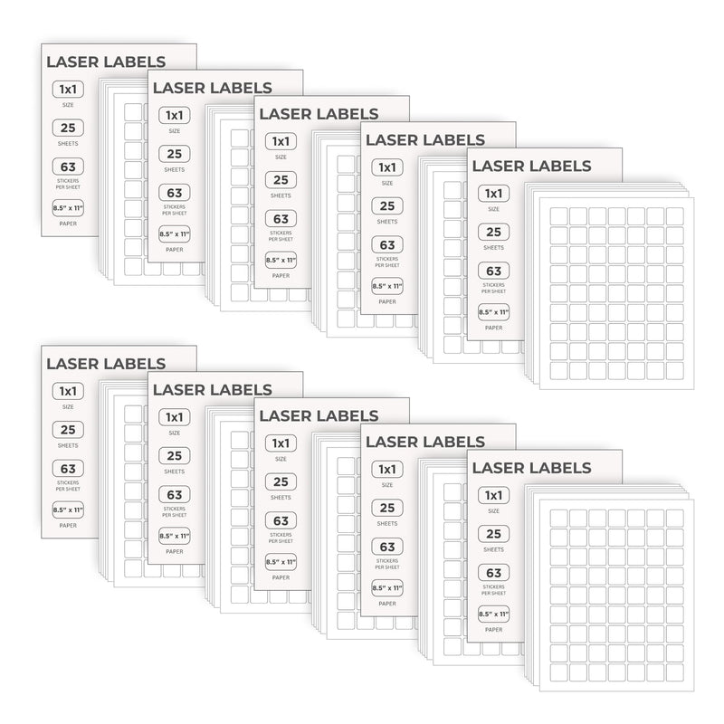ChromaLabel 1" x 1" Printable Labels, Compatible with Laser and Inkjet Printers, 25 Sheets, White – Pack of 10