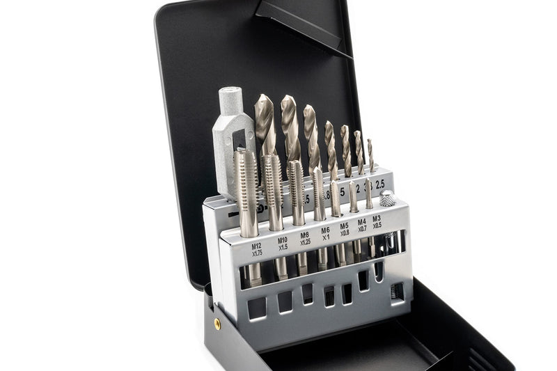 BAER tap set HSSG: single-cut tap, core hole drill, tap wrench: M 3-12 - tap set - drill set - thread cutting - thread cutting set