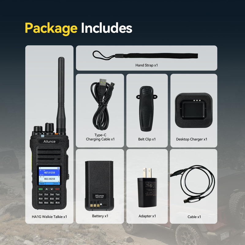 Retevis Ailunce HA1G GMRS Radio, GMRS Handheld Radio with Cable, IP67 Waterproof, NOAA, 2800mAh, Repeater Capable Two Way Radio with USB-C Charging Black