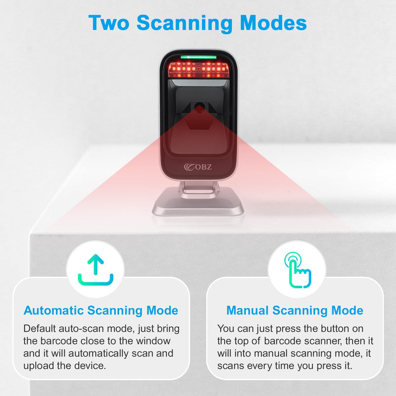 OBZ 1D 2D QR Hands-Free Barcode Scanner Omnidirectional Wired USB Desktop Barcode Reader 1D 2D PDF417 Data Matrix Image Sensing for Warehouse, Supermarket, Retail Store, Bookstore Pos System Upgrade 1D 2D Desktop Barcode Scanner-RK