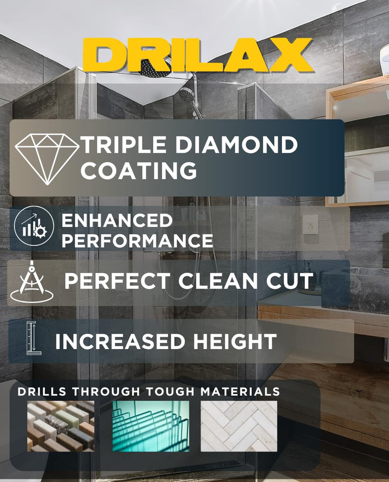 Drilax 6 Inch Diamond Hole Saw | 3/8" Shank, 1-1/8" Depth | for Recessed Lights, Toilet Flanges, Large Drains | Drills Porcelain, Granite, Glass, Tile