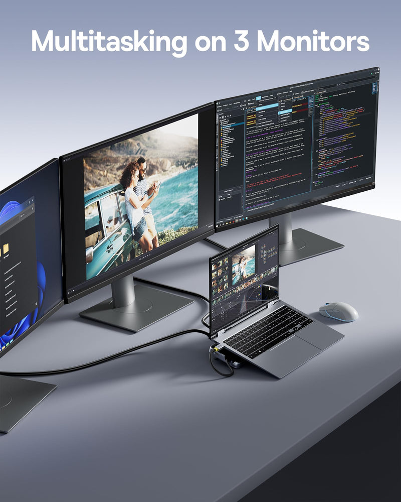 Baseus Laptop Docking Station Stand, 12 in 1 Triple 4K Display HDMI/DP, 10Gbps USB A/C Fast Data, PD 100W, Ethernet, TF/SD, USB C Docking Station with Stand for Windows/Dell/HP/Lenovo/Asus/Acer/Mac 12 in 1 New