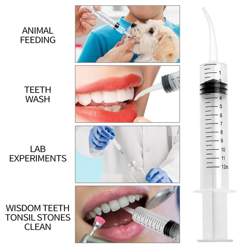 JETOP Pack of 6 dental syringes, 12 ml dental irrigation syringe with measure, syringe with curved tip for dental care, pet care, adhesive filling
