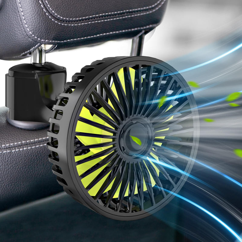 Dealswin USB Car Seat Fan for Backseat: Protable Car Cooling Fan for Car Rear Seat Baby Kids, 3 Speeds and 360 Degree Rotatable Car Rear Seat Headrest Fan for Sedan, SUV, RV, Van Strong Wind Car Fans