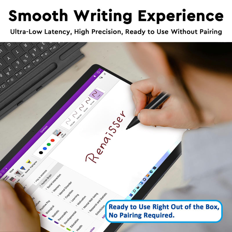 Taiwan RENAISSER Stylus Pen for Microsoft Surface, Designed in Houston, Made in Taiwan, Palm Rejection, USB-C Fast Charging, Pen for Surface Pro 11/10/9/8/7, Surface Go/Laptop Dark
