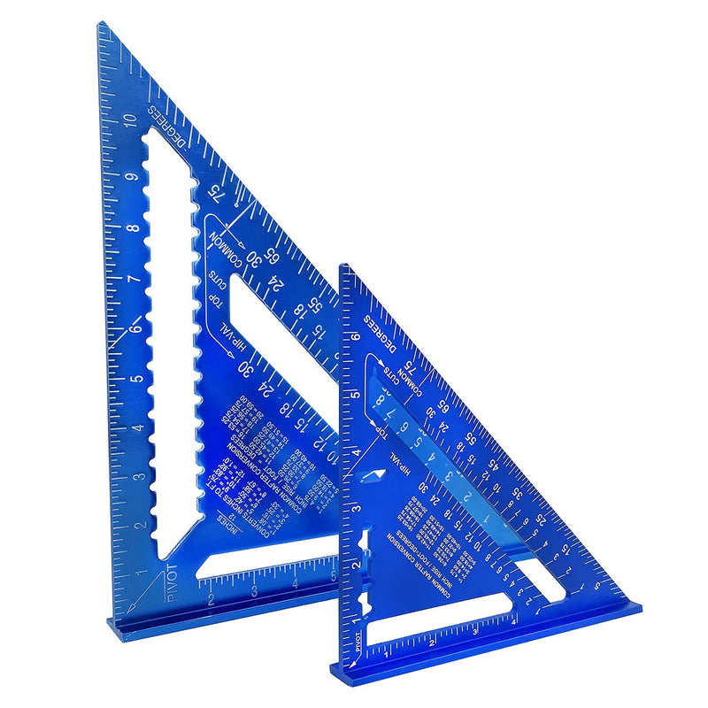 ASNOMY Imperial Triangle Ruler - 7 Inch & 12 Inch Blue Aluminum Alloy Rafter Square Protractor, High Precision Layout Measuring Tool for Engineer Carpenter Imperial Style Blue
