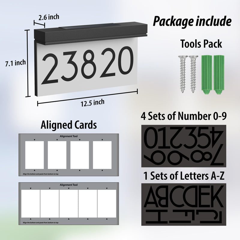 Solar Address Sign, Lighted House Numbers for Outside, LED Illuminated Address Plaque with 3000K Warm White, Waterproof Outdoor Sign, Easy Installation for Home Delivery Visibility
