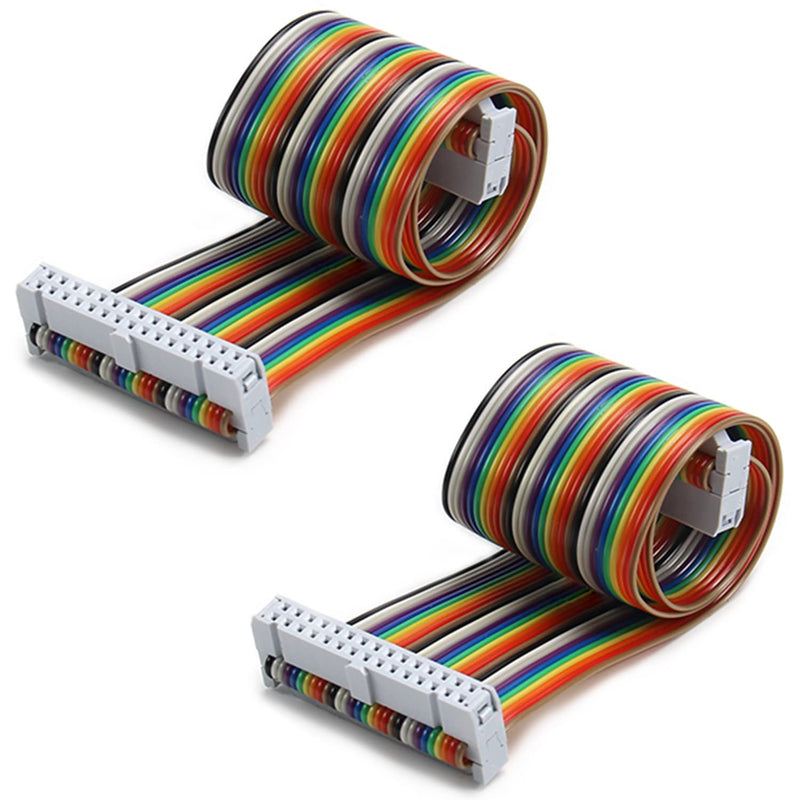 Fielect 2pcs IDC Rainbow Wire Flat Ribbon Cable 30 Pin 30cm Length 2.54mm Pitch