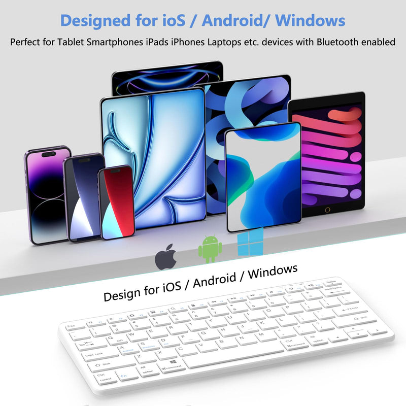 Bluetooth Keyboard for iPad, Bluetooth Keyboard Compatible iPad 10th 9th 8th, iPad Air 5th 4th, iPad Pro 13/12.9/11 inch, iPad Air 13/11 inch, Portable Keyboard Including iOS, Android, Windows - White