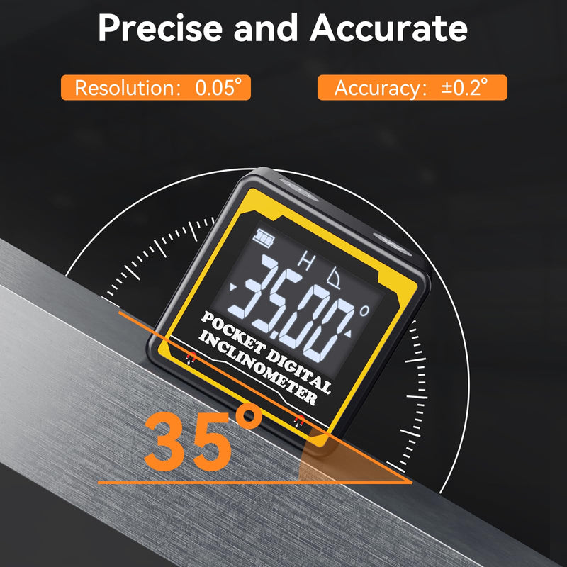 Preciva Magnetic Digital Angle Finder,Pocket-Sized 1.42″ 4-Sided Inclinometer with Backlit LCD,±0.2° High Precision,USB‑C Rechargeable,IP54 Waterproof for Construction,Metalworking&DIY Projects