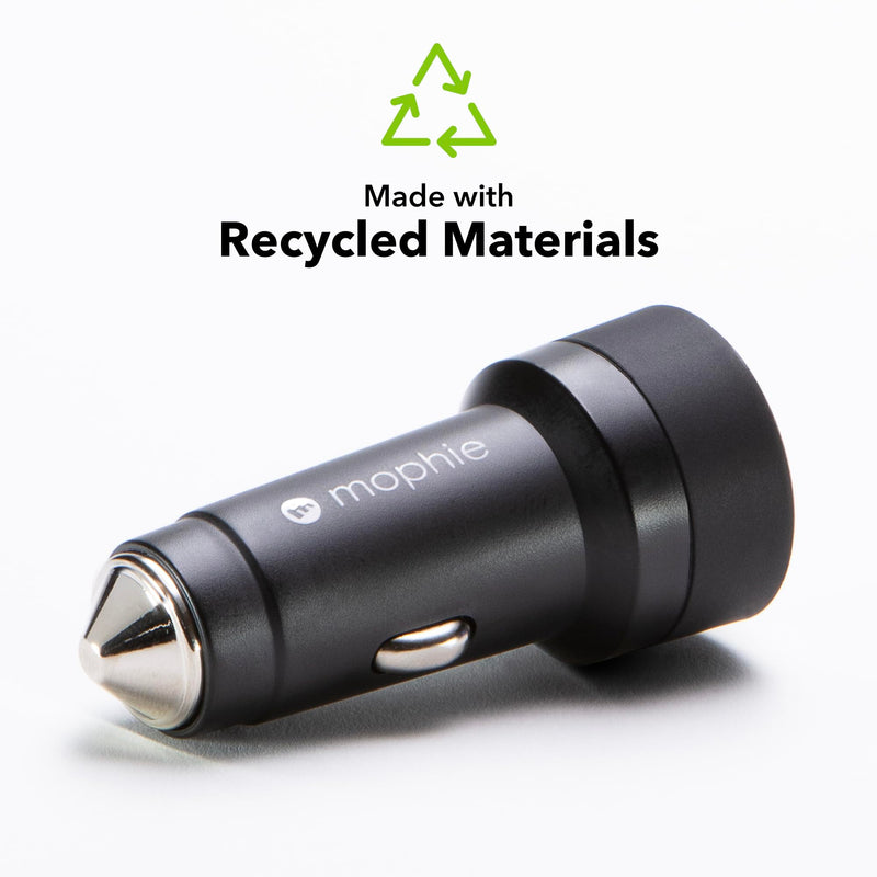 mophie 42W Dual USB-C + USB-A Car Charger, Universal AUX Compatibility, LED Indicator, Fast Charging, Multi-Device USB-C & USB-A