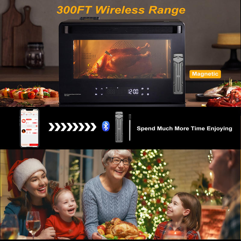 Wireless Meat Thermometer with Instant Read - 300FT Remote Digital Food Thermometer with Stainless Probe for Cooking, Grill, Oven, Smoker - Dual Sensor, Waterproof, Up to 120H Battery Power