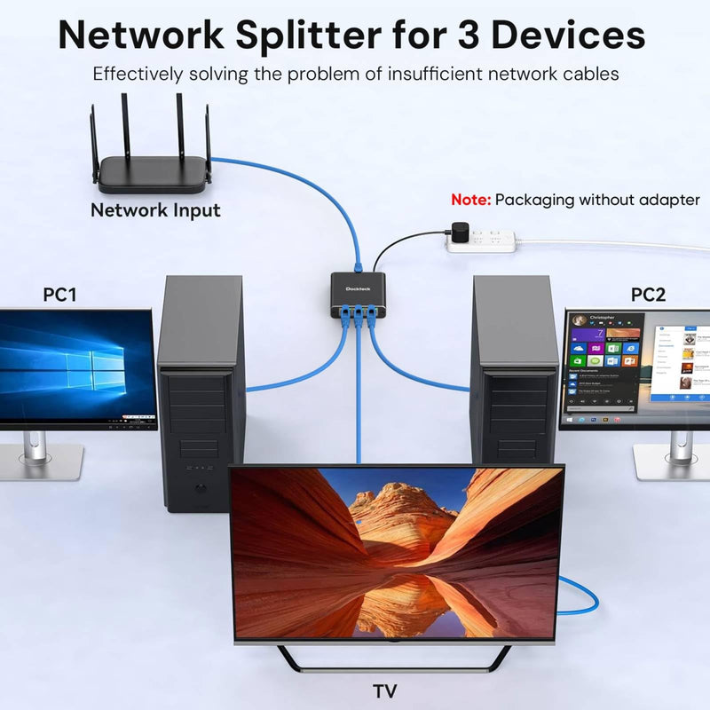 Ethernet Splitter 1 to 3 1000Mbps, Dockteck Internet Cable Splitter 1 in 3 Out High Speed Switch Network Gigabit for LAN RJ45 Port Router Switch Work with Cat5/5e/6/7/8 Cable Ethernet Splitter 1 to 3-Black