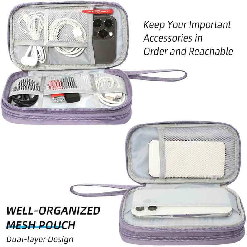 Travel Electronic Organizer Pouch Bag, Waterproof Portable Electronic Accessories Storage Multifunctional Case for USB, Cable, Cord, Charger, Phone, Power Bank, Earphone (Purple, Large) Purple