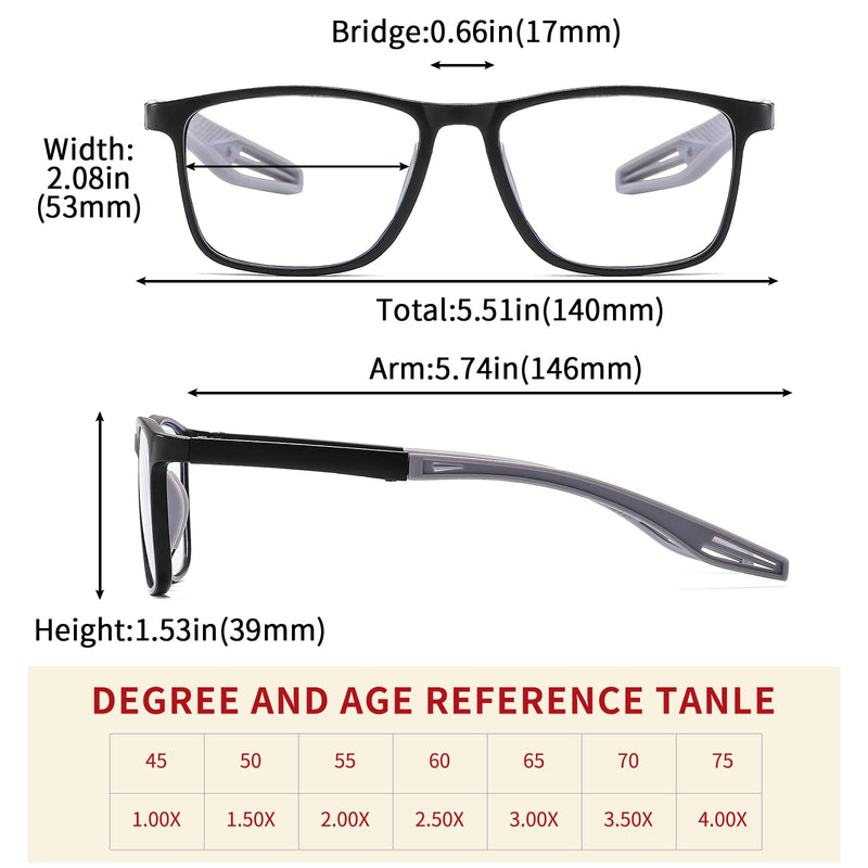 Suertree Reading Glasses for Men, TR90 Sports Blue Light Blocking Readers Comfortable and Lightweight 2 Pack Bblack 200.0 x