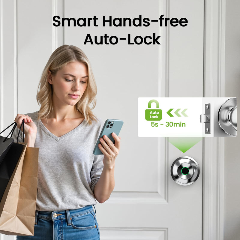 GHome Smart Fingerprint Door Lock, 3 in 1 Smart Fingerprint Door Knob with App Control & Key, Auto Lock, Biometric Door Knobs with Lock for Bedroom, Garage, Home & Office 3 IN 1 - Silver