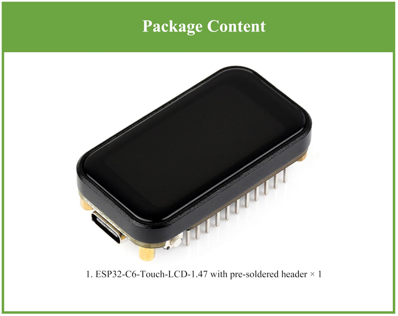 ESP32-C6 1.47inch IPS Touch Display Development Board, 172x320 Resolution, 262K Display Color, Supports W-i-F-i 6/BLE 5, 160MHz RISC-V Processor,Smoothly Run GUI Programs, with Pre-soldered Header