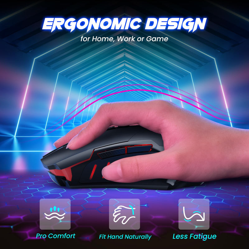 RisoPhy Gaming Mouse, Wireless Mouse Gaming with 8000 DPI, PC Gaming Mice with RGB LED Backlit Programmable Ergonomic Mouse Gamer