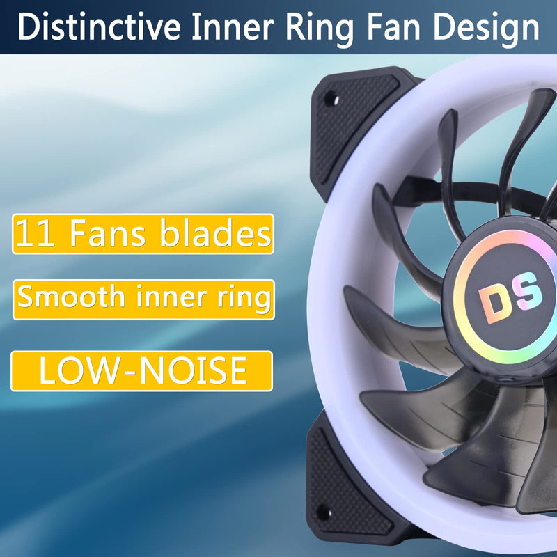 DS 6Pack 120MM RGB PC Cooling Fans, LED Case Fans with Remote Control for Computer, PC Case CPU Coolers, Radiators System (8th GEN Hub Box, A Series) Ring