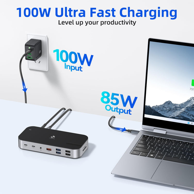 Laptop Docking Station,16 in 1 Docking Station USB C Docking Triple Monitor,USB C Dock Station with 3 HDMI,PD 100W, USB 3.1/3.0/2.0,RJ 45 Ethernet,SD/TF,Audio for Dell/HP/Lenovo Matte Black