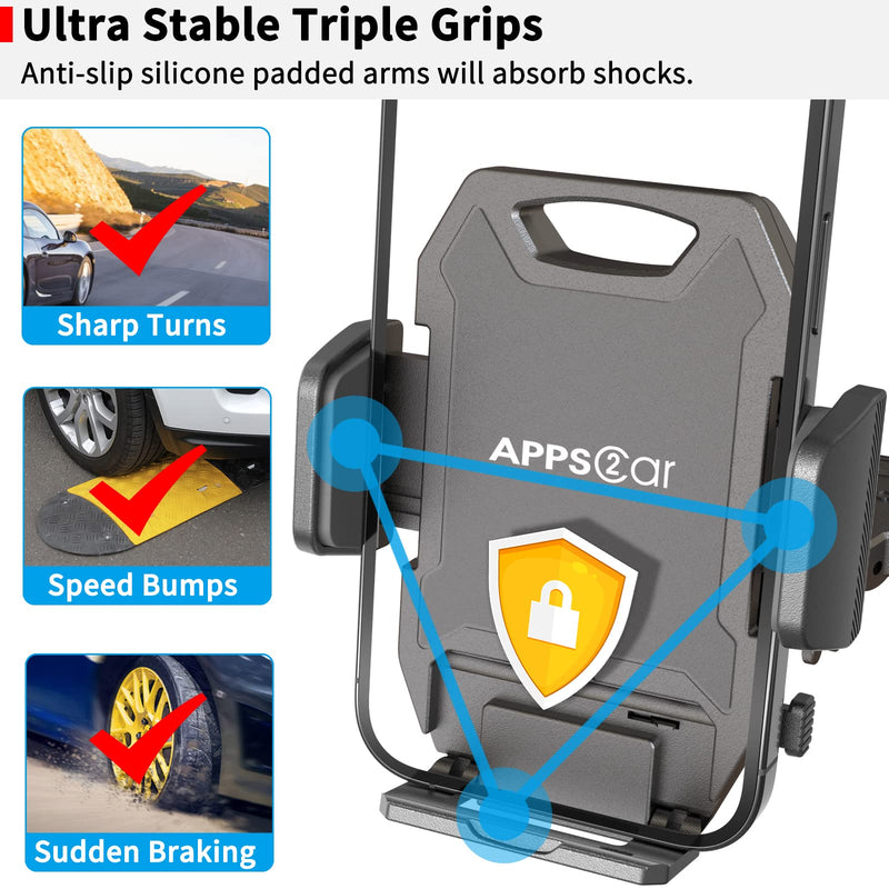 APPS2Car Sturdy CD Slot Phone Mount with One Hand Operation Design, Hands-Free Car Phone Holder Universally Compatible with All iPhone & Android Cell Phones, for Smartphone Mobile Black