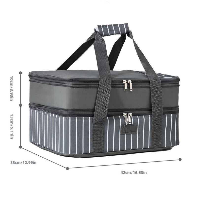 FE FUN ELEMENTS Casserole Carrier, Expandable Insulated Casserole Carriers for Hot or Cold Food, Lasagna Lugger for Parties, Fits 9" x 13" Baking Dish, Grey Double