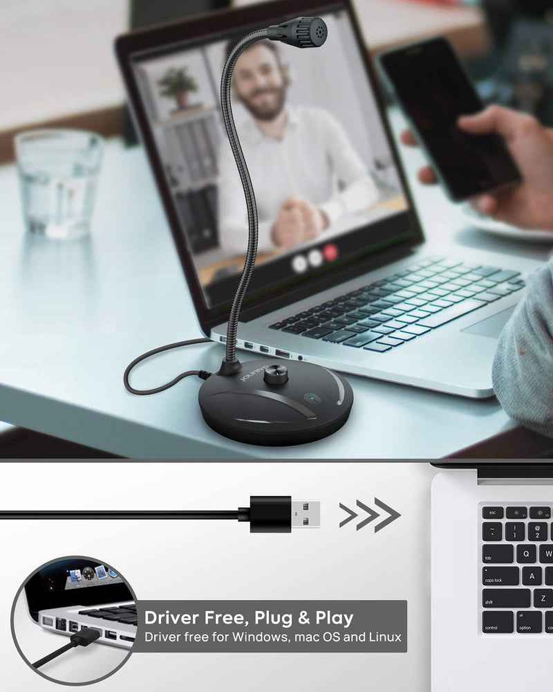 JOUNIVO USB Microphone for Computer, PC/Laptop Mic, Mute Button with LED Indicator, 360 Degree Gooseneck Design, Desktop Microphone for Streaming, Recording, Dictation, Podcasting, YouTube, JV610PRO JV610P