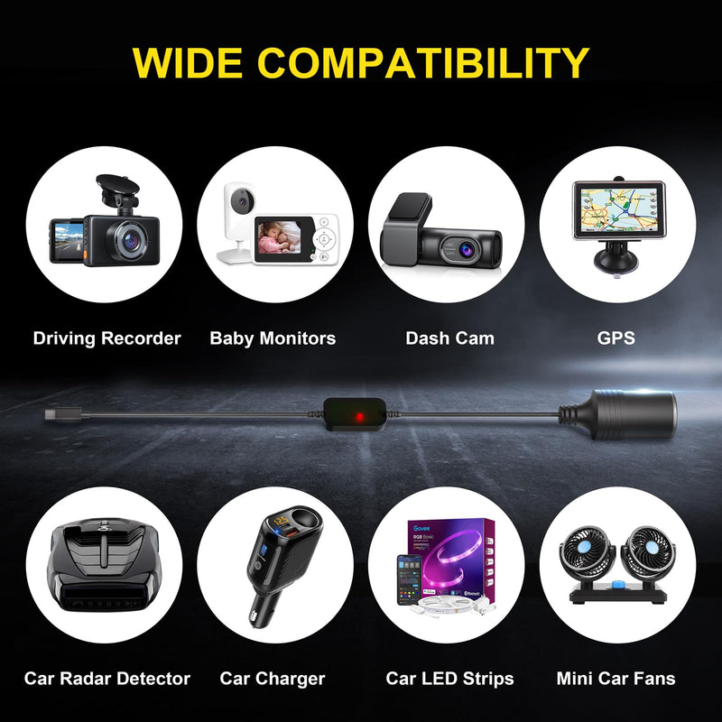 USB C to 12V Adapter, USB C to 12V Cigarette Lighter Adapter PD3.0 Type C Male to 12V Cigarette Lighter Socket Female Cable for Dash Cam Power Bank GPS Car Led Light Strips 2 Pack
