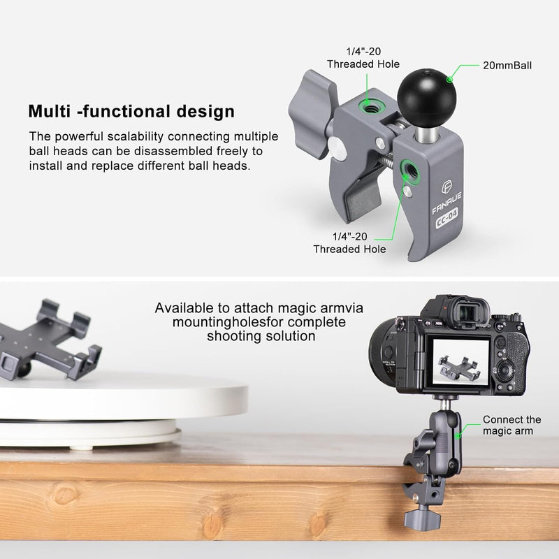 FANAUE 2 Pack Aluminum Alloy Handlebar Clamp Mount Base with 20mm Ball Head Adapter for Rails 0.5'' to 2'' Diameter Compatible with 20mm Ball Double Socket Arm & Bike Motorcycle Phone Holder