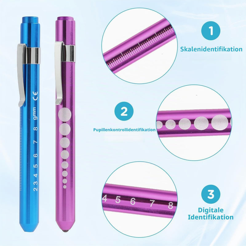 Pack of 2 Diagnostic Light Pupil Light - Reusable LED Pen Lamp with Pocket Clip for Students - Pupil Light - Penlight (Red and Blue)