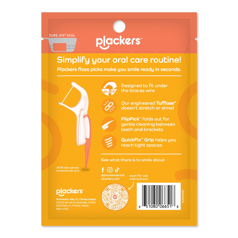Plackers OrthoPick® Floss Picks Designed for Braces, Tuffloss® Made Without PTFE, FlipPick® Clean Between Brackets, 36 Count (8 Pack) 36 Count (Pack of 8)