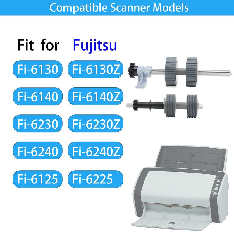 2024 Upgraded PA03540-0001 PA03540-0002 Brake Roller Pick Roller with Shaft Scanner Part,Compatible with Fujitsu Fi-6130 Fi-6130Z Fi-6140 Fi-6140Z Fi-6230 Fi-6230Z Fi-6240 Fi-6240Z Fi-6125 Fi-6225
