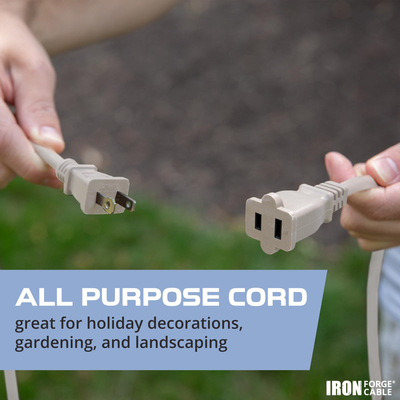 Iron Forge Cable 2 Prong Extension Cord 25 ft - 16 Gauge 13 Amp Heavy Duty Outdoor 2 Prong Power Cord - SJTW - Great for Landscaping, Deck, Outdoor Lights - Tan 25 Foot