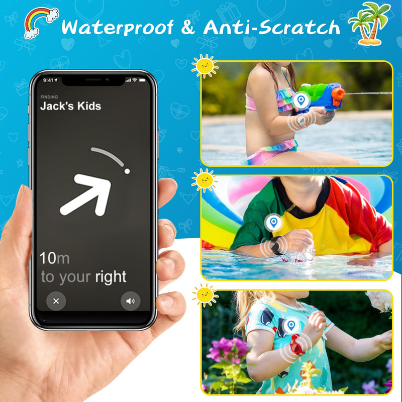 Waterproof Airtag Bracelet for Kids (4 Pack), Soft Nylon Hidden Air Tag Wristband Full Cover Lightweight GPS Tracker Holder Compatible with Apple Airtag Band for Toddler Child (Black/Blue/ 2 Rainbow) Black/Blue/Deep Rainbow/Light Rainbow