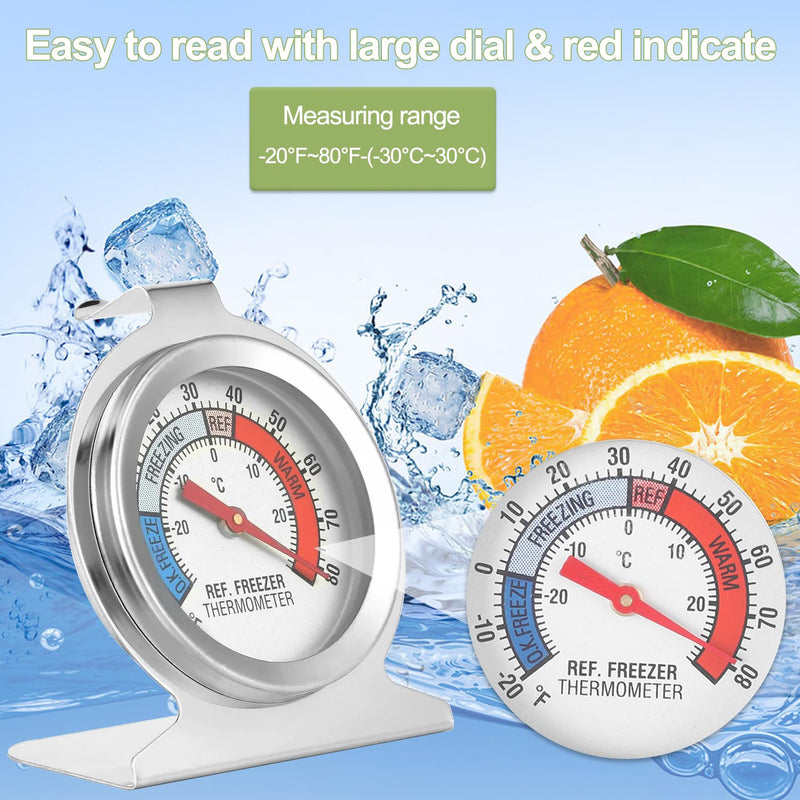 12 Pack Refrigerator Freezer Thermometer Classic Large Dial Fridge Thermometer Stainless Steel Kitchen Cooking Thermometers with Red Indicator -20 ℉ to 80 ℉/ -30 ℃ to 30 ℃