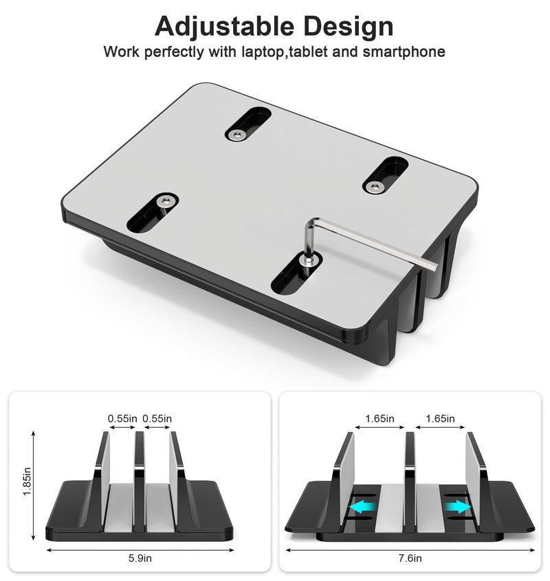 Vertical Laptop Stand, Adjustable 2 Slot Aluminum Desktop Holde(Up to 17.3 inch), Fits All MacBook/Microsoft Surface/HP/Dell/ChromeBook/iPad and Gaming Laptops (Black) Black