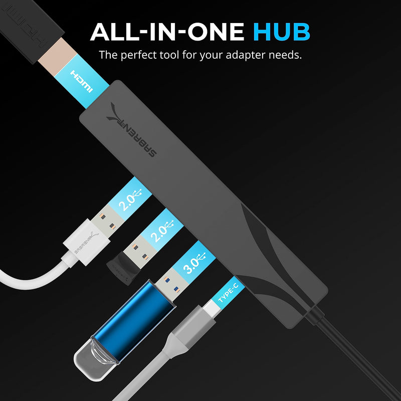 SABRENT Multi-Port USB-C Hub with Power Delivery, HDMI Out, 3 USB A Ports, 4K@60Hz, 90W PD, Aluminum [HB-SHPU] USB-C 5-Port Hub